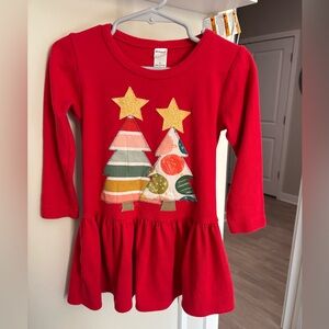2T Toddler Girl Christmas Dress Long Sleeve with Tree and Star Design